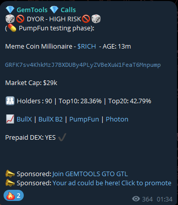 gem_tools's tweet photo. Join #GEMTOOLS to get $RICH #RICH
alerted at $29k MC
100$ investment will be more than 10k$ with smooth safe play https://t.co/7u2VDkPDAc
