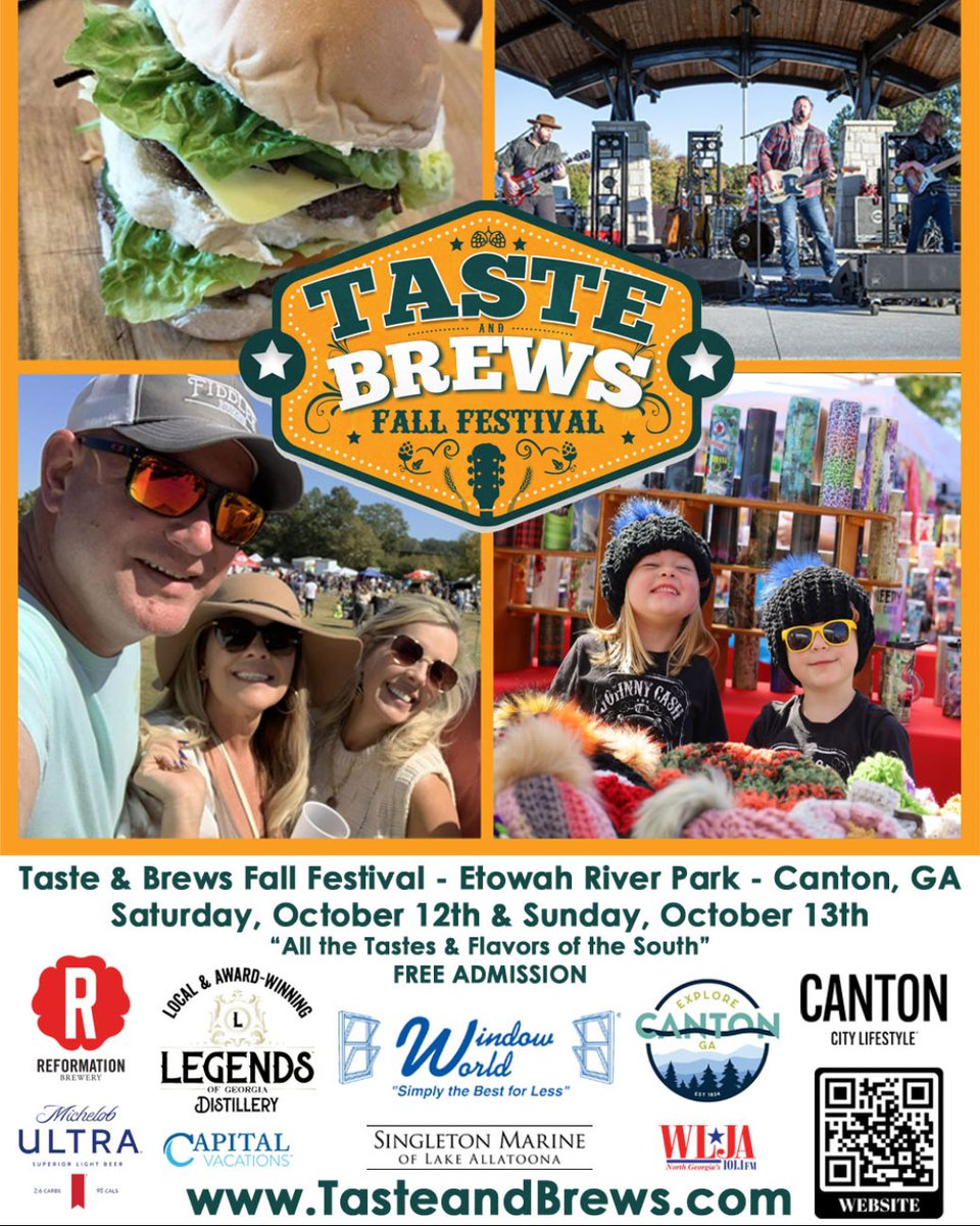 tasteandbrews's tweet photo. 🍂🍻 Get ready to taste the best of fall flavors and brews at Taste and Brews Fall Fest TOMORROW at Etowah River Park in Canton, GA! 🎉 Join us for a day filled with delicious food, craft beers, live music, and exciting activities. Don't miss out on this epic adventure! 🌟 https://t.co/unaXauuquY