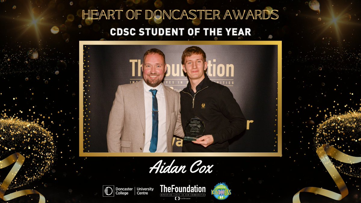ClubDFoundation's tweet photo. Our final section of the night sees us start with the @CDSportsCollege Student of the Year Award, sponsored by @DonnyCollege.
The winner of this year's award is...
Aidan Cox π
#ChooseKindness #HOD24 @MyDoncaster https://t.co/4DEIXnIyHW