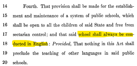 JavierOnCyber's tweet photo. #KnowledgeFriday
DYK that ๐บ๐ธ Congress required #Arizona and #NewMexico to use #English in education & to serve as state elected official to be able to serve all #Americans equally, @fdejesusfebles @nixon_rosadohot @TorresGotay?๐ค
@PabloJoseHR @VillafanePR51 @RiveraLassen https://t.co/ltLgE3BleT