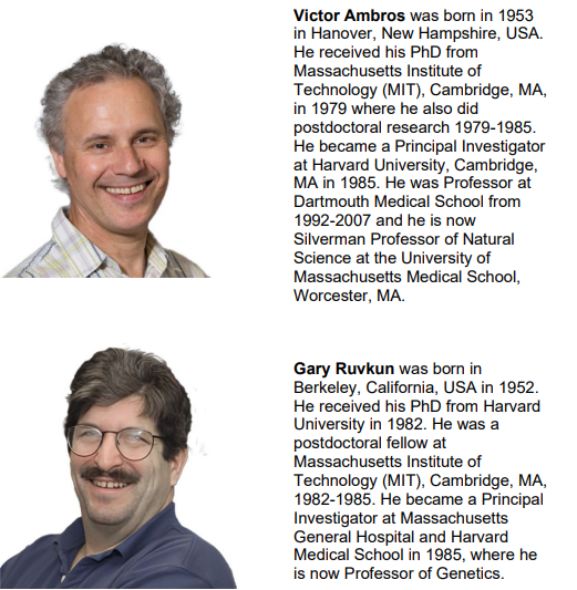 EPIGENETICA47's tweet photo. Gene regulation by microRNA, first revealed by @DrVictorAmbros  and @DrGaryRuvkun . The human genome is known to encode more than a thousand microRNAs. MicroRNAs are proving to be fundamentally important for the development and functioning of organisms. @NobelPrize https://t.co/AmAaMKIKM2