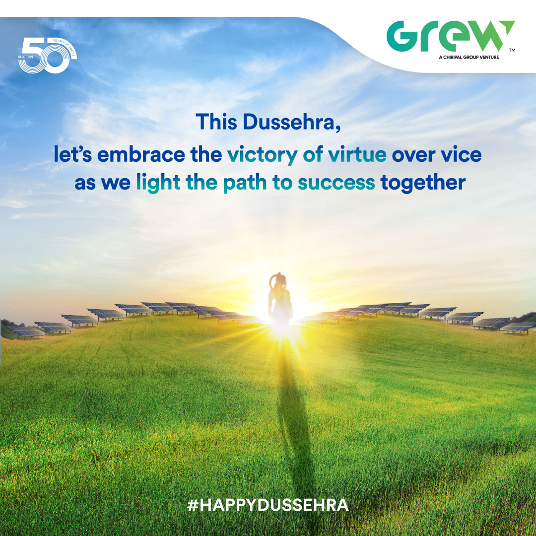 grew_solar's tweet image. This Dussehra, may the principles of righteousness and sustainability continue to illuminate our path toward a brighter, more promising future.

#GREW #PoweringTheNext #NextGenModules #SolarPower #SolarEnergy #Sustainability #HappyDussehra #FestiveSeason