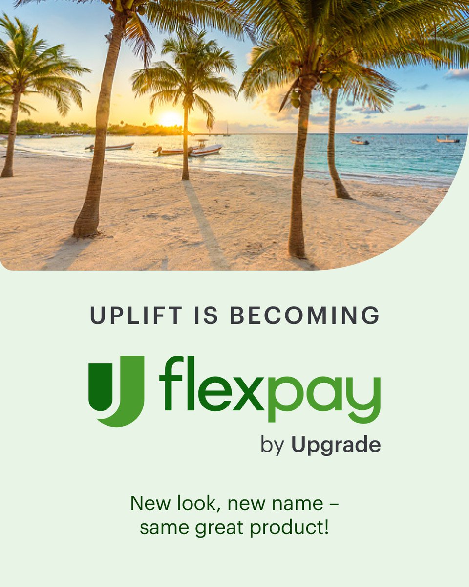 Uplift (@gouplift) on Twitter photo Last year, we joined the <a href="/UpgradeCredit/">Upgrade, Inc.</a> team. Now, we're excited to announce that Uplift is becoming Flex Pay by Upgrade!
Rest assured, our loans and Buy Now, Pay Later solution remain the same—just with a fresh, new *ehem*, upgraded look!
Learn more: uplift.com/frequently-ask… Last year, we joined the <a href="/UpgradeCredit/">Upgrade, Inc.</a> team. Now, we're excited to announce that Uplift is becoming Flex Pay by Upgrade!
Rest assured, our loans and Buy Now, Pay Later solution remain the same—just with a fresh, new *ehem*, upgraded look!
Learn more: uplift.com/frequently-ask…
