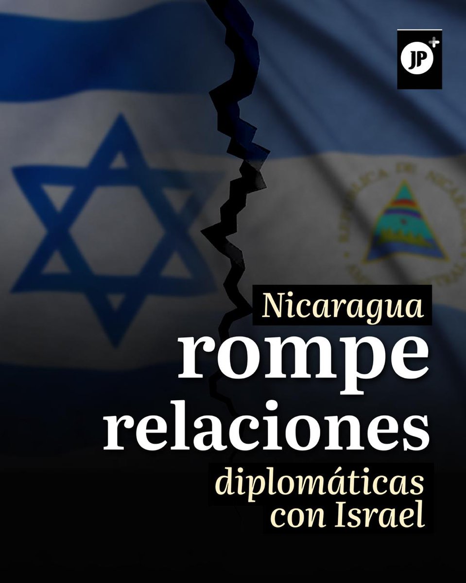 jpmasespanol's tweet photo. 🇳🇮 Nicaragua rompe relaciones diplomáticas con Israel, condenando el genocidio contra Palestina y la agresión que se extiende al Líbano, Siria, Yemen e Irán. https://t.co/ZdcQ1x3J4z