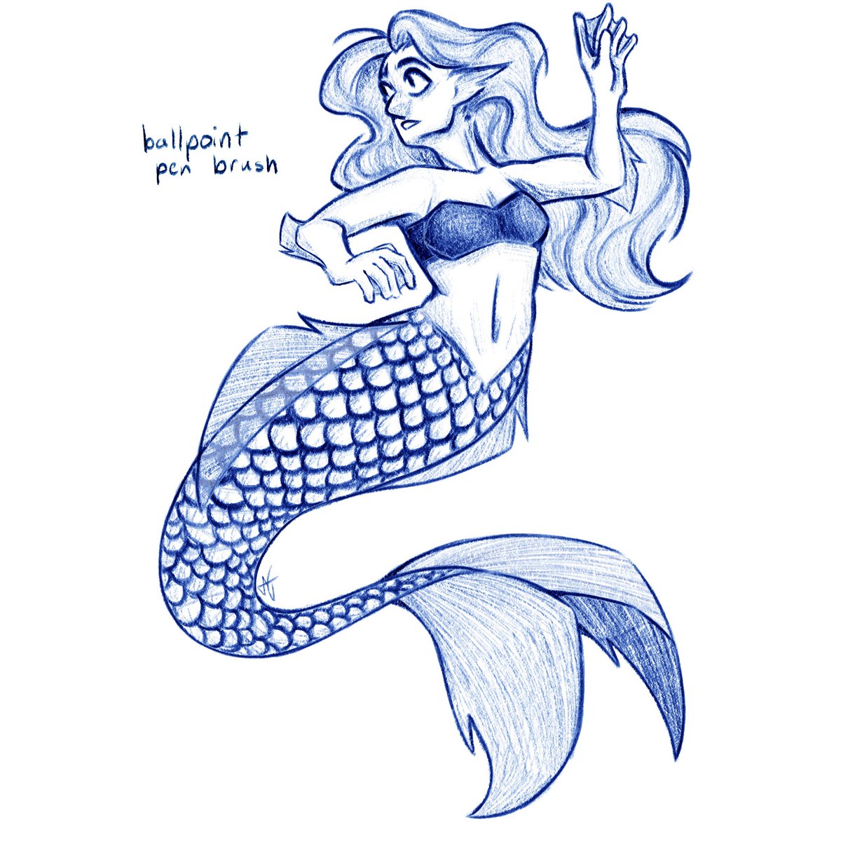 absentlyhere6's tweet image. Tried out a ballpoint pen brush, I liked the ink effect it made