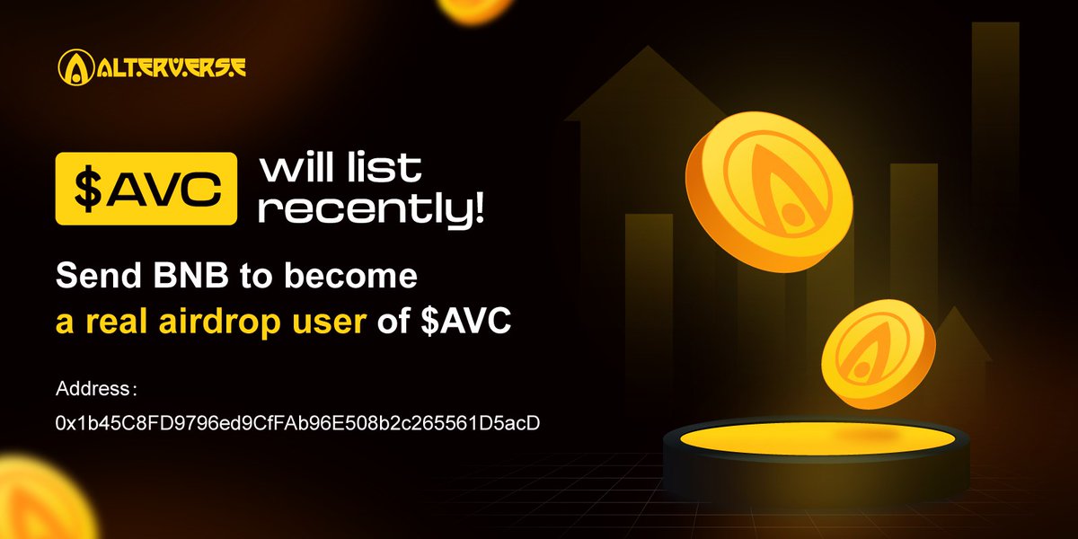 Goz_NFT's tweet image. - ̗̀📣 #AlterVerse  #Airdrop 情報🉐

$AVC のリスティングがもうすぐ開始される予定です👀
第2弾のAirdropがあるので手順を説明します😆

👇🏻参加方法
✅固定アドレスに0.01BNBを送金
0x1b45C8FD9796ed9CfFAb96E508b2c265561D5acD 

🗓期限(スナショ)
2024年10月18日（UTC）
※対象ウォレットに $AVC…