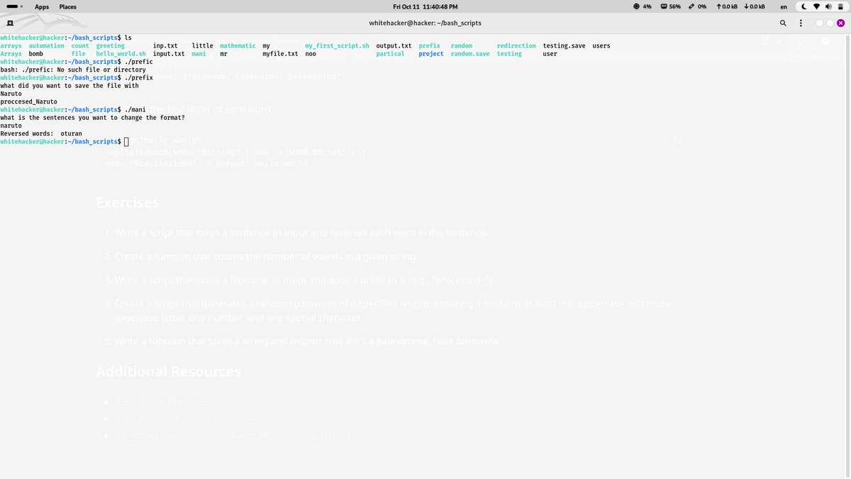 IbraheemA50's tweet image. Day 🔟 of #30daysofbashscripting 
Today , I learnt about String Manipulation Techniques which allows bash users to process and modify text data efficiently.
@akintunero