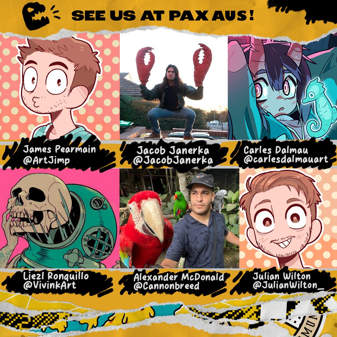 Hey #PAXAus !!
We're going to be hosting a panel today about making monsters- and drawing them live

Come check out HOW TO MAKE A MONSTER: MASH Sat, Oct 12, 2024, 12:30 PM -  1:30 PM
Dropbear Theatre

<a href="/ArtJimp/">Jimp</a> <a href="/JacobJanerka/">The Dungeon Experience</a> <a href="/carlesdalmauart/">Carles Dalmau</a> <a href="/Cannonbreed/">Alexander</a> (!) <a href="/JulianWilton_/">Julian ✨️</a> (??)