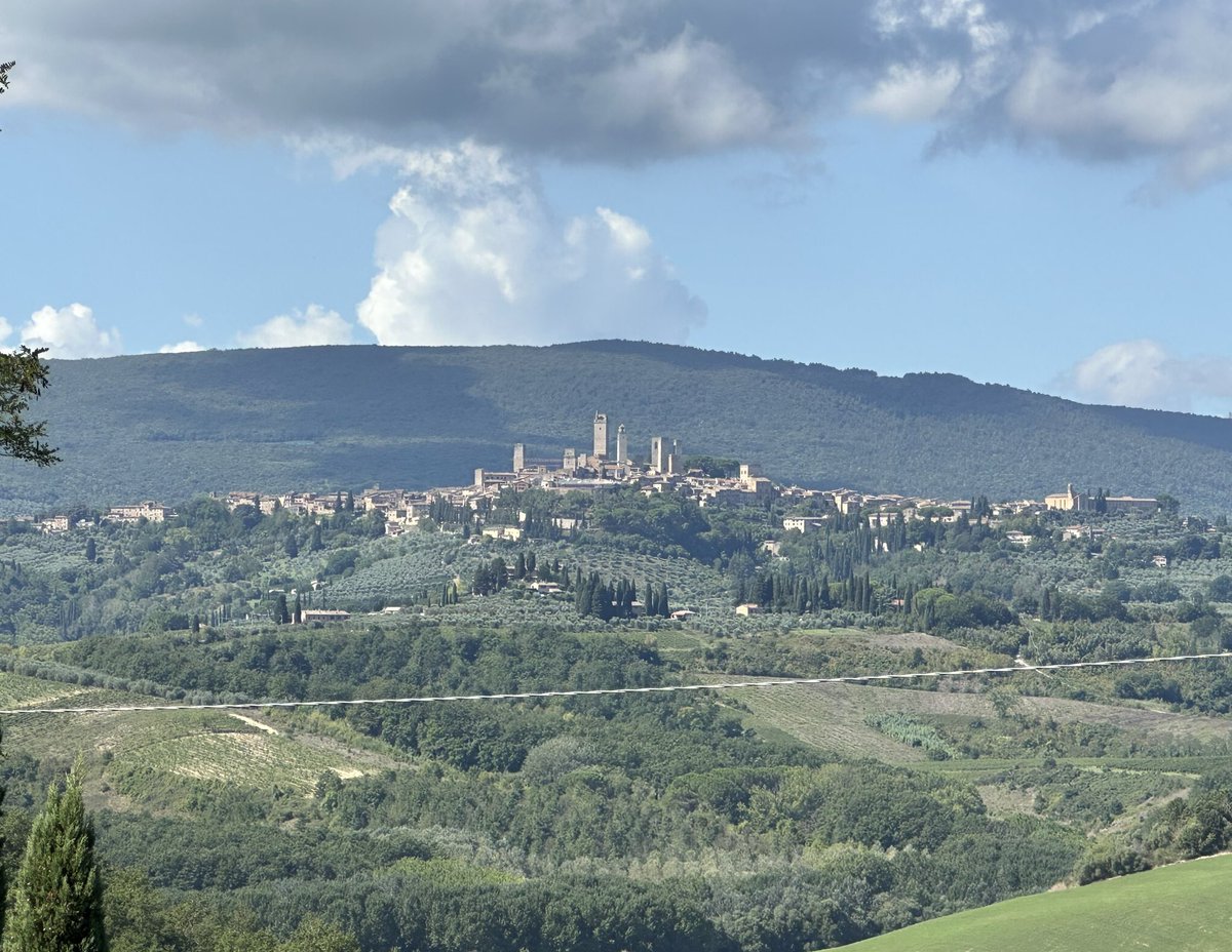 Day 7 of Rustic Tuscany 2024 is a drive from Siena to San Gimignano to a hilltop estate known to many, Campochiarenti &amp; owner Daniele Rosti. Eagerly awaiting harvest, Daniele takes time to show us how he singularly handcrafts his wines. In the distance we can see San Gimignano.