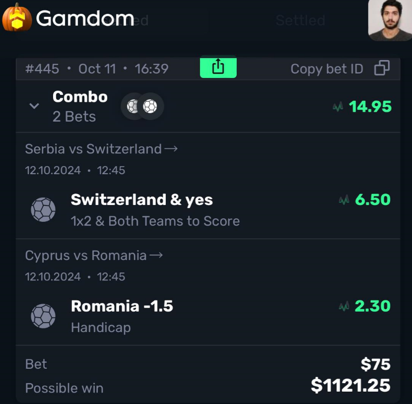 $300 giveaway (30 winners of $10 USD)  

If this value parlay hits! I'm not saying it's a lock, but this parlay feels like it should pay out 5x—yet it's actually a 15x payout. Very good value. Let's go, Romania &amp; Switzerland! #NationsLeague

RT/Like/Comment your Discord user.