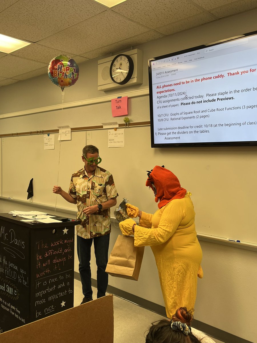 SHHSsaints's tweet photo. Mr. Davis turned 50! His mom showed up in her homemade bird costume as she has for the last ~46 years! Happy birthday Mr. Davis! https://t.co/AOoo2ePfOY