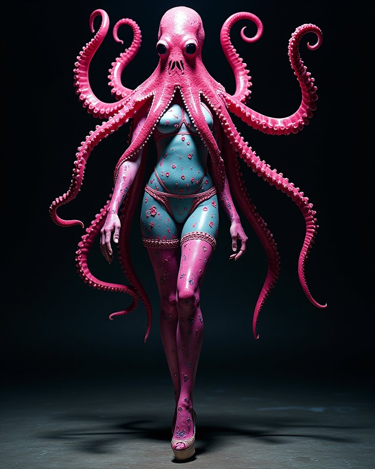 ✨ Ready for the main event at #AiFashionShow2024! ✨🐙

⚡️ Fun Fact ⚡️
Did you know cephalopods use their tentacles to feel everything around them? Let’s just say, I’m getting a real feel for this high fashion.

#TooManyTentacles #LingerieAndLace #AiFashionRunway #SlipAndStyle