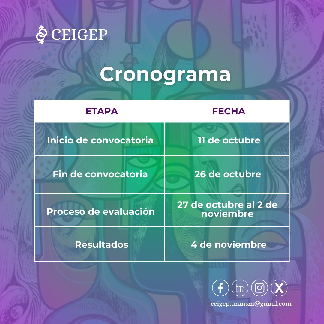 ceigep_unmsm's tweet photo. 📣 Llegó lo que tanto esperabas... Convocatoria CEIGEP 2024-II 💜💚

⭐La Convocatoria 2024-II está dirigida a estudiantes de Ciencia Política de la UNMSM desde 1er ciclo.
▶️ Postulaciones abiertas hasta el 26 de octubre. https://t.co/8bKED9s38U