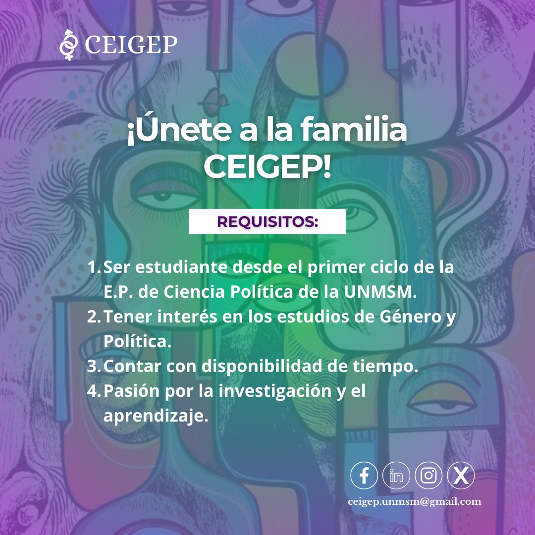 ceigep_unmsm's tweet photo. 📣 Llegó lo que tanto esperabas... Convocatoria CEIGEP 2024-II 💜💚

⭐La Convocatoria 2024-II está dirigida a estudiantes de Ciencia Política de la UNMSM desde 1er ciclo.
▶️ Postulaciones abiertas hasta el 26 de octubre. https://t.co/8bKED9s38U