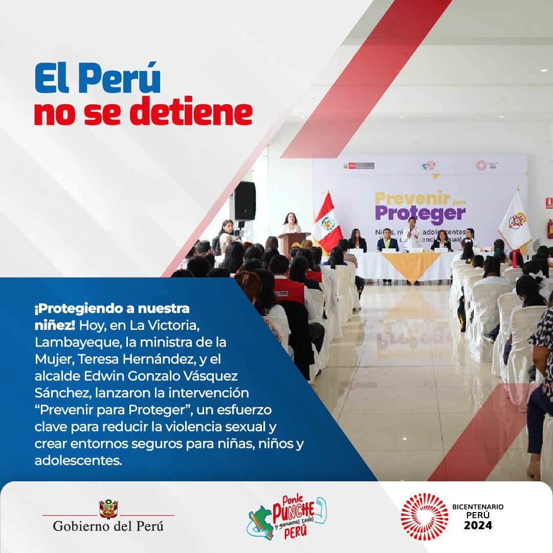 MimpPeru's tweet photo. #ElPerúNoSeDetiene💪| Los servicios del #MimpPeru siguen activos en todo el país, asegurando atención y protección para quienes más lo necesitan. ¡Estamos comprometidos con la protección de nuestra niñez!
👉 Hoy, en La Victoria, Lambayeque, la ministra de la Mujer, Teresa Hernández, junto al alcalde distrital, lanzaron la iniciativa "Prevenir para Proteger", una intervención clave para reducir la violencia sexual y promover entornos seguros para niñas, niños y adolescentes.