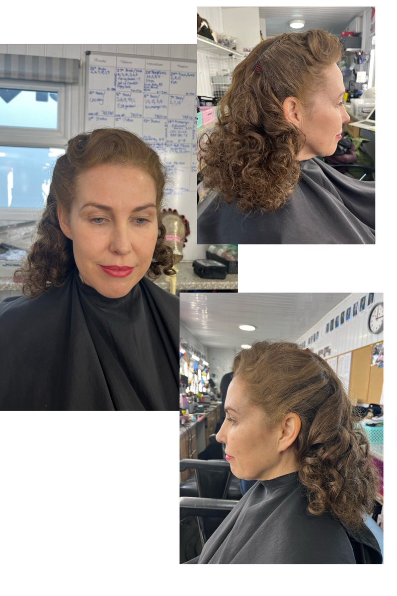 This was one of my favourite transformations of S5.  She is our lovey SA who is on the bus and asks James “Is this Darrowby?” In reality her hair is a peroxide blonde bob. No wig, just a hairpiece and a sprinkle of telly magic!! #ACGAS