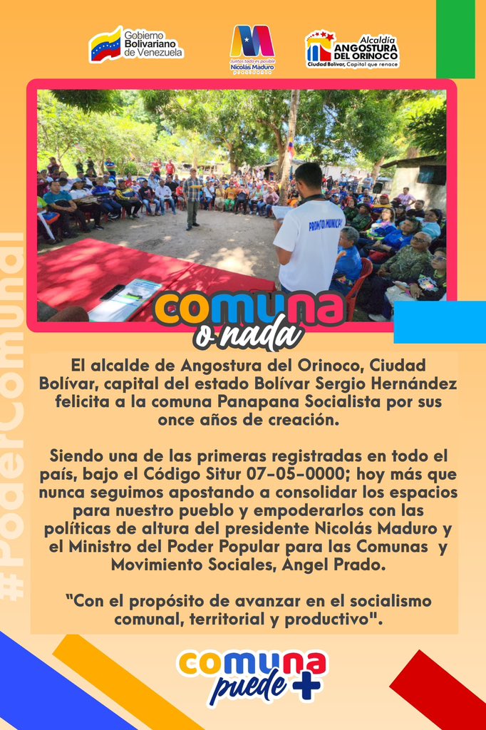Sergio Hernández (@cbocomandosh) on Twitter photo Nuestro alcalde <a href="/comandosergioh/">Sergio Hernandez</a> Hoy quiero felicitar a la Comuna Panapana Socialista por sus once años de creación, siendo una de las primeras en todo el país, consolidando espacios para nuestro pueblo y poder comunal <a href="/NicolasMaduro/">Nicolás Maduro</a> Nuestro alcalde <a href="/comandosergioh/">Sergio Hernandez</a> Hoy quiero felicitar a la Comuna Panapana Socialista por sus once años de creación, siendo una de las primeras en todo el país, consolidando espacios para nuestro pueblo y poder comunal <a href="/NicolasMaduro/">Nicolás Maduro</a>