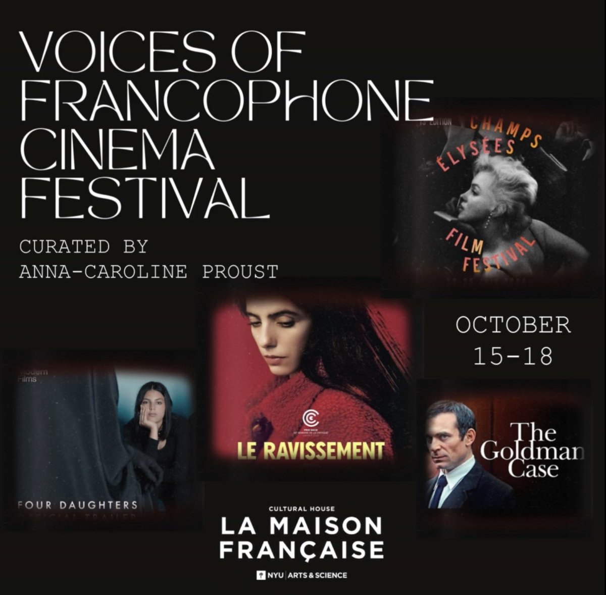 Step into the world of Francophone cinema! 🎬✨ Join us at NYU for the Voices of Francophone Cinema Festival from October 15-19. 

Each screening is followed by a conversation to delve deeper into the stories told on screen. RSVP today!