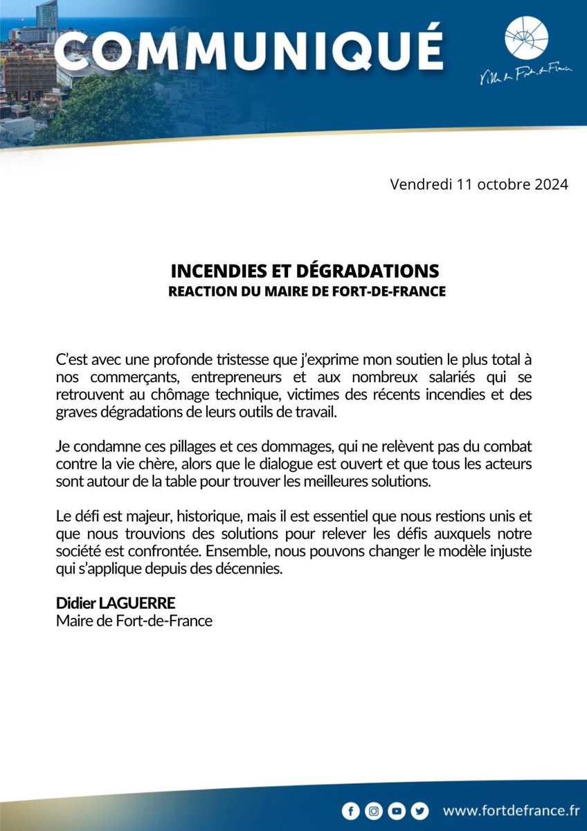 #Communiqué #dégradations #incendies #fortdefrance #martinique <a href="/Laguerre_D/">Didier LAGUERRE</a>