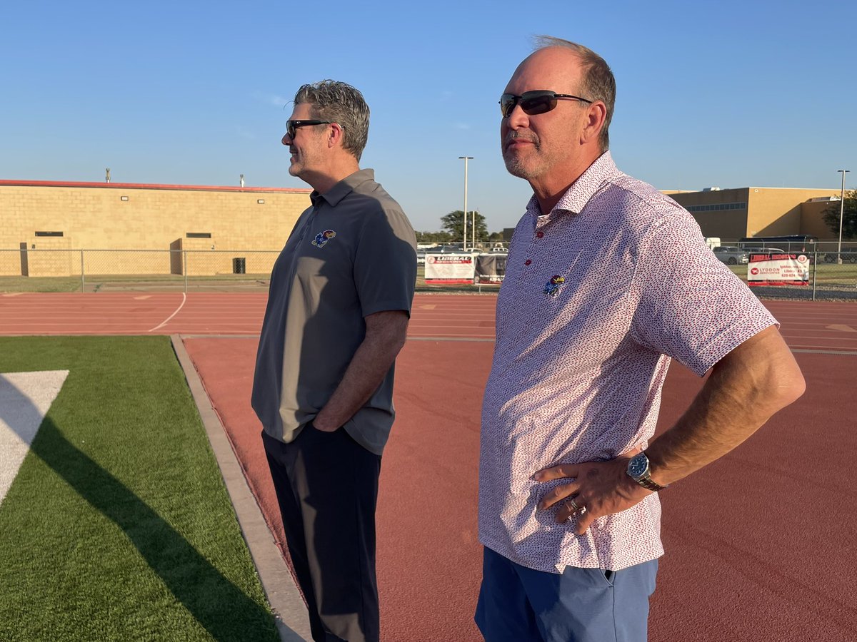 JasonLambTV's tweet image. I’m in Liberal and so is @KU_Football Head Coach @CoachLeipold &amp;amp; OC @coachgrimey to watch Great Bend’s @IanPremer 
@GreatBend_FB 
#PantherPride #RockChalk