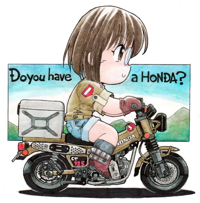 おはようございます。 #みなさん3年前の今頃はどんな絵描いてましたか ローソン鹿島さんとハンターカブ 