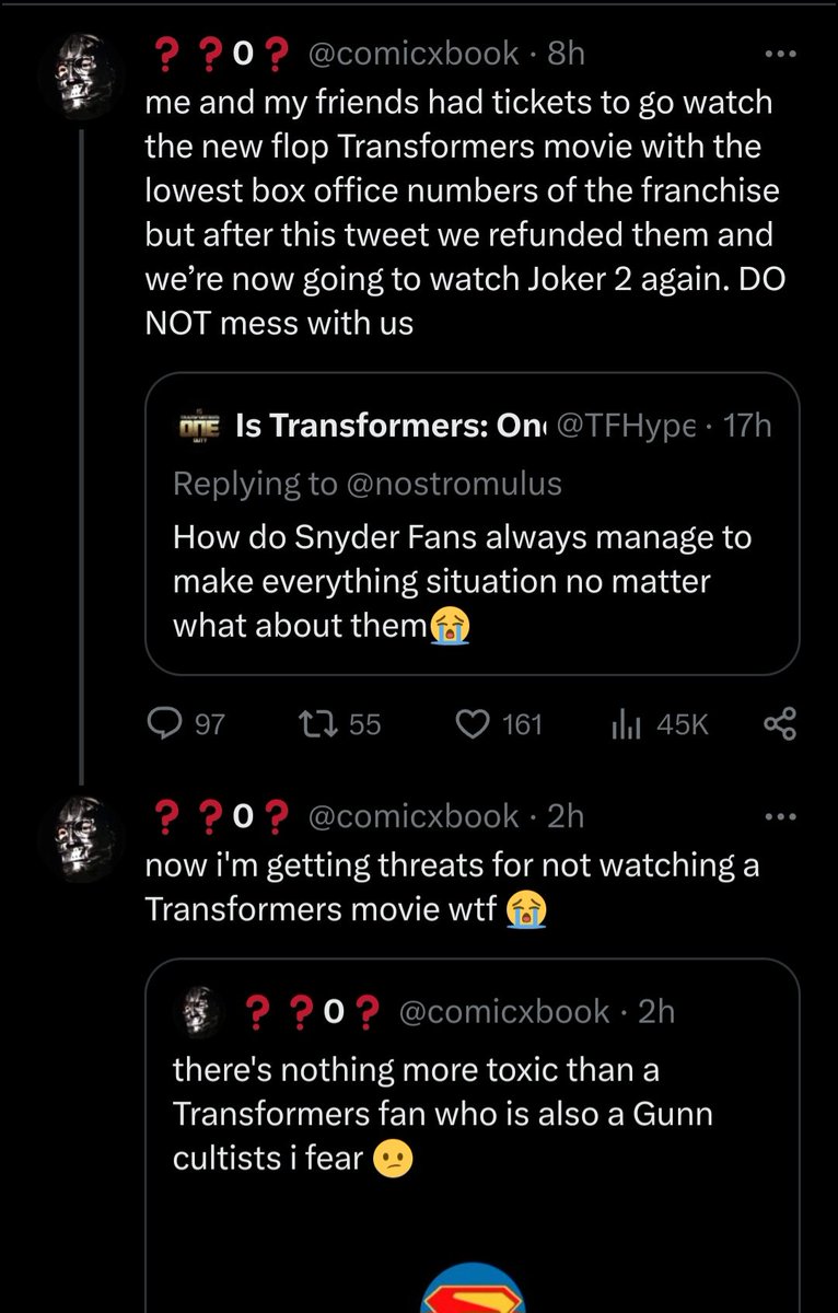 Starwasstolen's tweet photo. All this because of one TFhypeguy tweet. You're like KSI if he was Snyder rider. Embarrassing. https://t.co/LP5suvSMbz