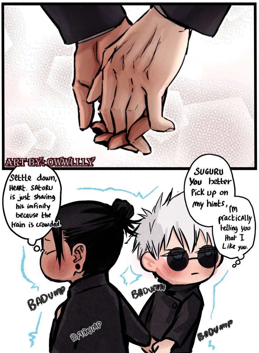 OwwlllY's tweet photo. crowded train ride #satosugu #JujutsuKaisen https://t.co/j9XRMrFxx4