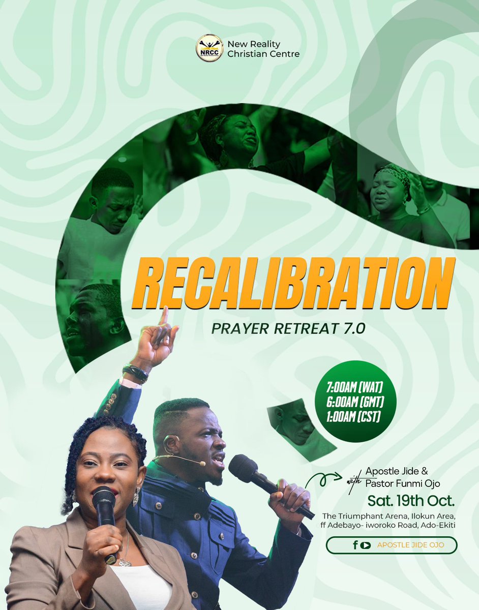 nrcc_adoekiti's tweet photo. Hello beloved💎

This is to inform you that Recalibration (our monthly prayer retreat) now holds 19TH OCTOBER, 2024 BY 7AM (WAT)

#nrcc #recalibration https://t.co/Jb8etXuHDB