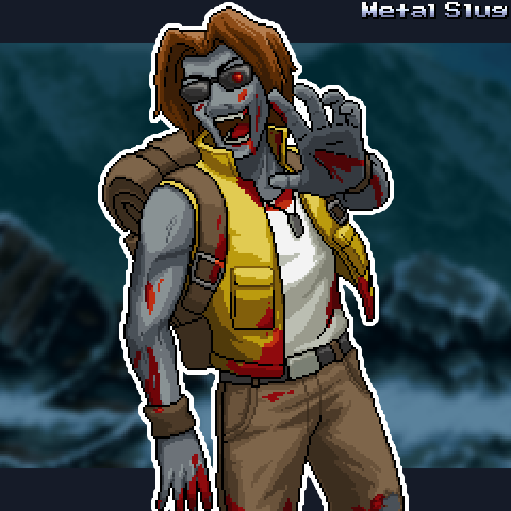 Dez_sprites's tweet photo. Special illustration for halloween 2024!
I'm looking for my own illustration style, a mix of digital drawing and pixel art, what do you think? What other character would you like to see for Halloween?
#MetalSlug #MetalSlugAttackReloaded #halloween #zombie #pixelart https://t.co/CDDm3SngsV