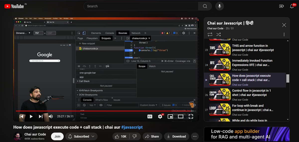 devscanlain's tweet image. Started my beautiful morning with how does the javascript execution context and call stack works.
web dev god @Hiteshdotcom #chaiaurcode#javascript