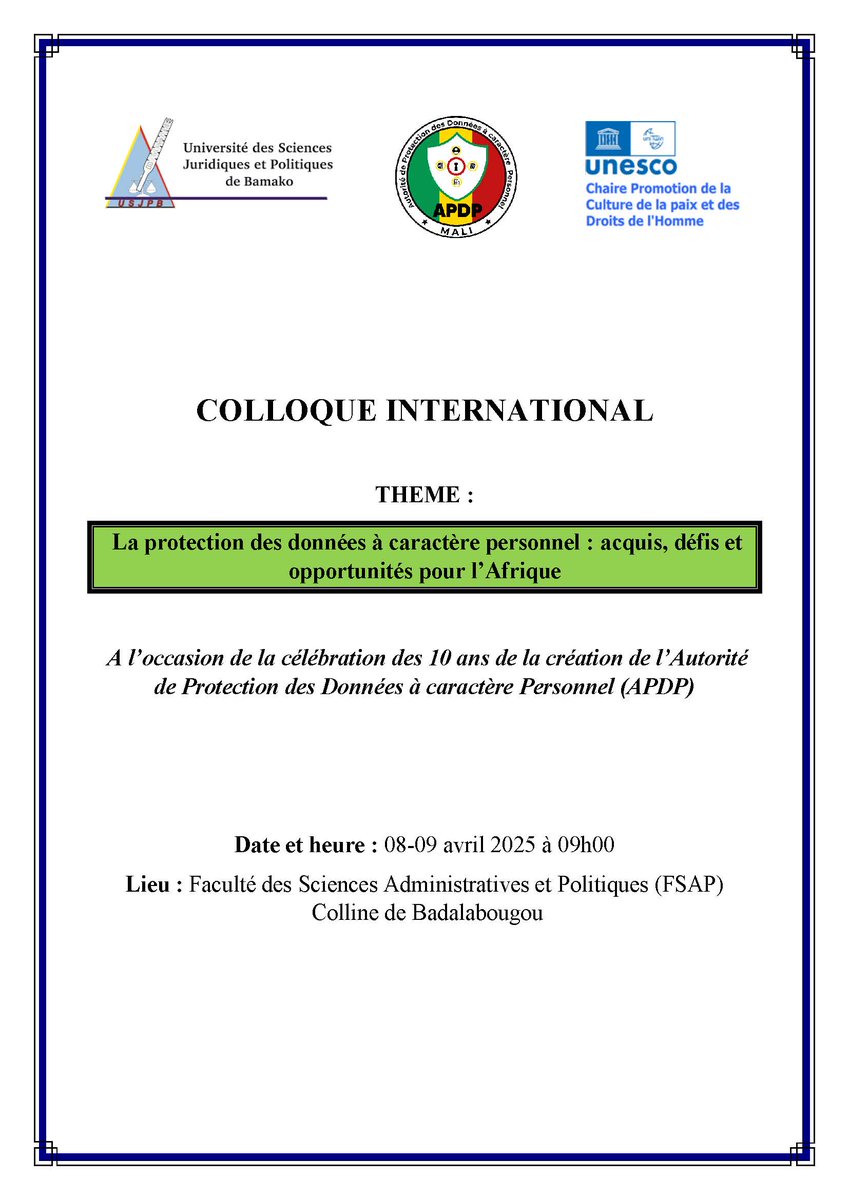 L’APDP-l’USJPB 
C’est dans le cadre de ce partenariat que s’inscrit l’organisation de ce colloque international qui célèbre le 10ème anniversaire de la création de l’APDP. Le colloque est coorganisé par l’APDP et la Chaire UNESCO pour la Promotion de la Culture de la Paix