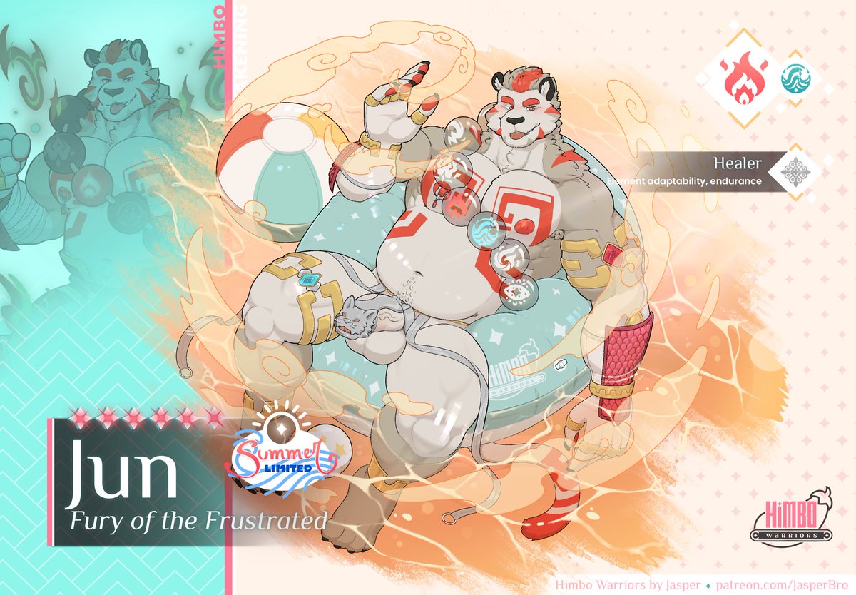 Awakened Jun is joining the himbo pool party! Combining fire and water elements to put up some steam ✨✨

comm for <a href="/NomsSalty/">SaltyNoms</a>, thank you so much!