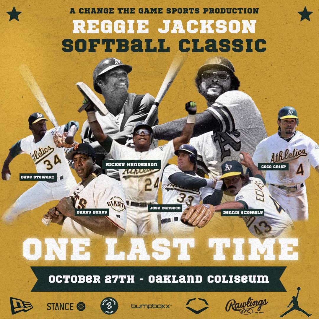 CTGSeries's tweet photo. Tickets still available for our Reggie Jackson Softball Classic!! Going for one last ride in the historic Oakland Coliesum with the legends!⚾️🏟️
Tickets available on Ticketmaster starting at $25 
#OaklandColiseum #MLB #Oakland #ReggieJackson https://t.co/a7MjsaVLsi