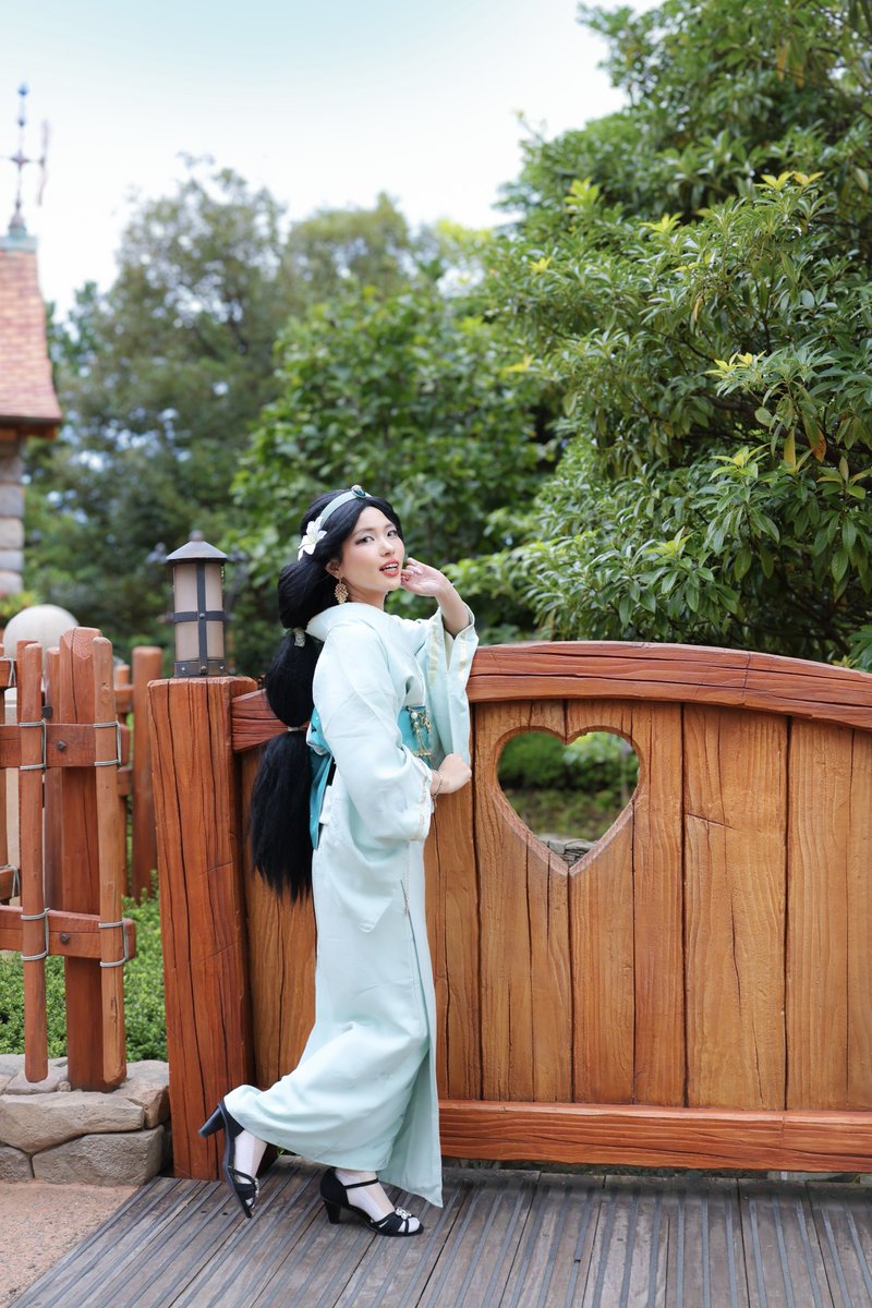 着物でジャスミンコーデ🕌 エメラルドグリーンの帯にゴールドの