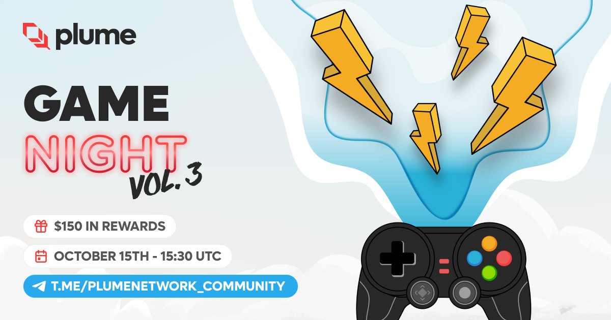 Game night returns with more rewards, thanks to the fantastic response from the community last time. Dive into our Telegram group for an exciting evening of fun and giggles. 🎮

🗓️ October 15th
⏰ 15:30 UTC
📍 t.me/plumenetwork_c…

Claim your OAT and miles in the Galxe