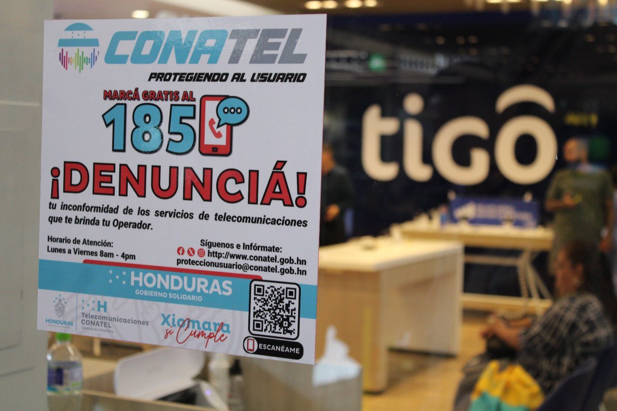1.¡CONATEL está presente y listo para defender tus derechos! 

Iniciamos la campaña de colocar el aviso de la línea 185, en las oficinas de tus operadores móviles y de cable para que puedas hacer tus denuncias de manera fácil, rápida y gratuita. 

#TusDerechosImportan  #CONATEL