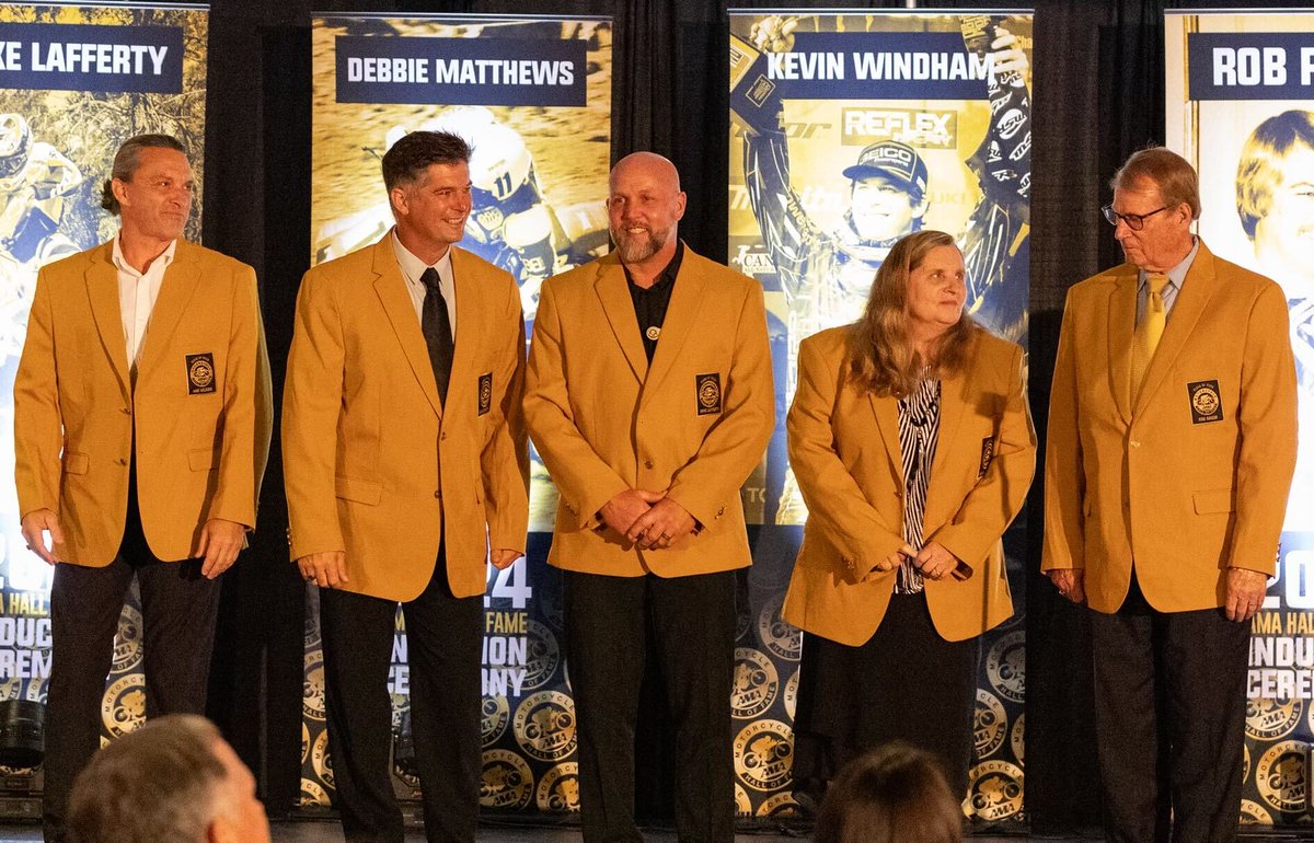 Dealernews's tweet photo. In a ceremony livestreamed by the #NationalPowersportsDealerAssociation, the @ama_riding #AMAHOF2024 inducted its 2024 Class. The Class of 2024 includes Mike Lafferty, Debbie Matthews, Mat Mladin, Rob Rasor and Kevin Windham. #NPDA #AMAHOF2024
https://t.co/wC8LVi5lMb https://t.co/U33LNhS8fK