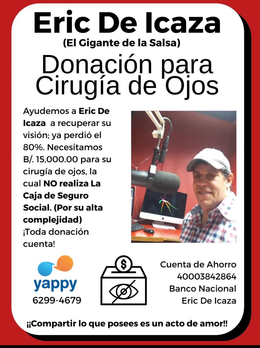 Ayudemos al colega y amigo Eric de Icaza. Necesita una cirugía urgente y la burocracia de la CSS Atenta contra su salud.