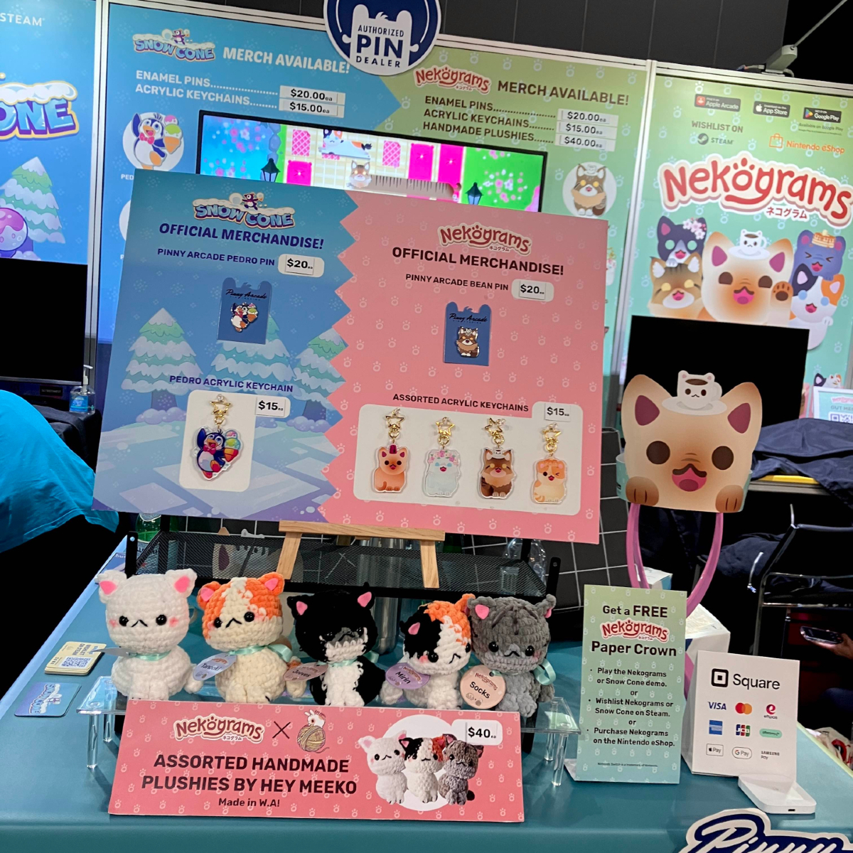 Our merch setup for #paxaus ft. these adorable handmade plushies by Hey Meeko!
These cuties are available at the Hungry Sky booth PR10.
They are all selling quickly, thank you for the amazing support everyone!💕