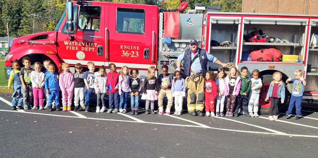Fire Prevention Week ends with a visit from Watervliet firefighters. Thank you <a href="/Local590/">WatervlietFire</a> for talking to WES students about the importance of having working smoke detectors at home and sharing other fire prevention &amp; safety tips. 🚒👩‍🚒👨‍🚒 #FirePreventionWeek