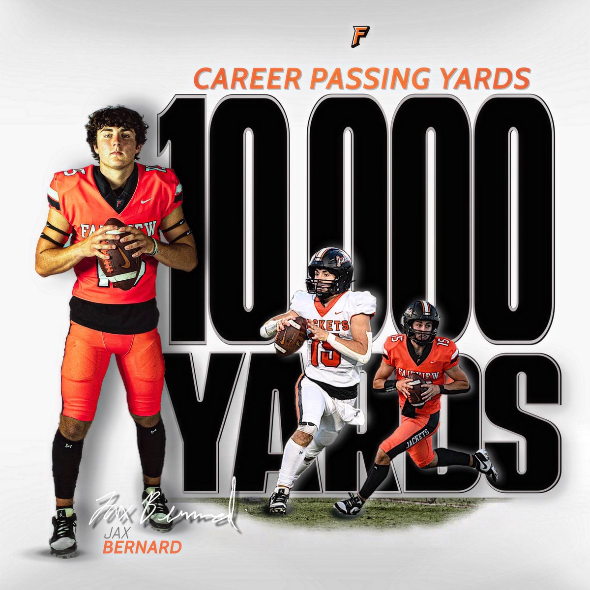 FV_athletics1's tweet image. Congratulations to Jax Bernard for surpassing 10,000 Career Passing Yards in the 1st half of tonight’s home game vs. Crescent.  👏🏼👏🏼
He becomes only the 7th quarterback EVER in the state of Oklahoma (regardless of class) to achieve this feat!