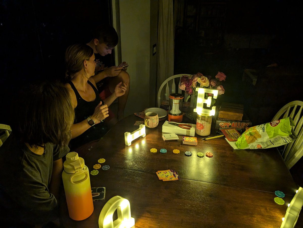 Still no power so another fun night playing cards with the fam #HurricaneMilton