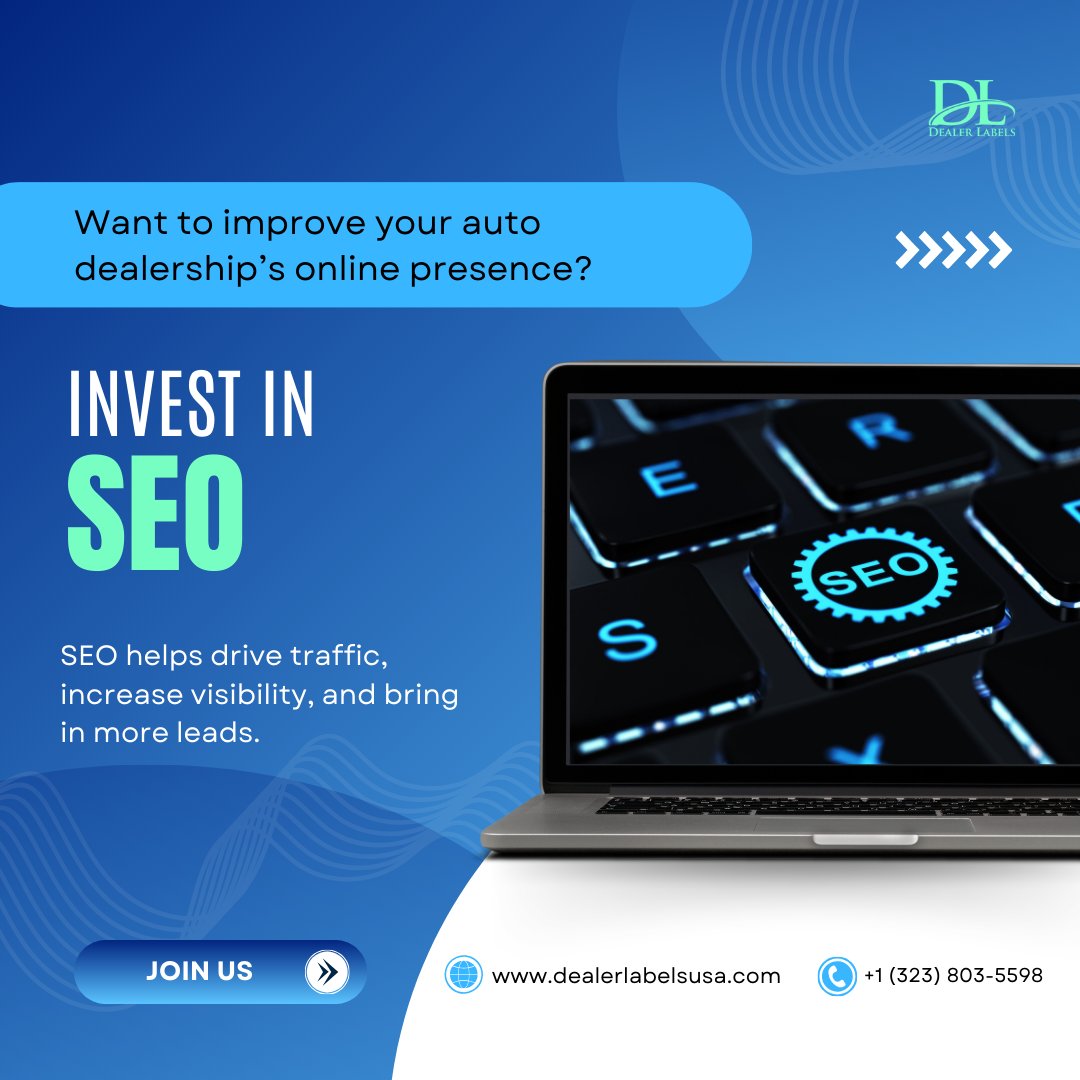 DealerLabels's tweet image. Want to improve your dealership’s online presence? One of the most effective strategies is to invest in SEO (Search Engine Optimization). 
#AutoDealerships #BuyersGuides #dealershiptools #dealerlabels #paperlessdealership #carsofusa #automotiveIndustry #dealerlabelsusa