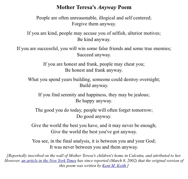 Thanks  to my wife for always knowing the words I need to hear. Posting because it is a good reminder for all.