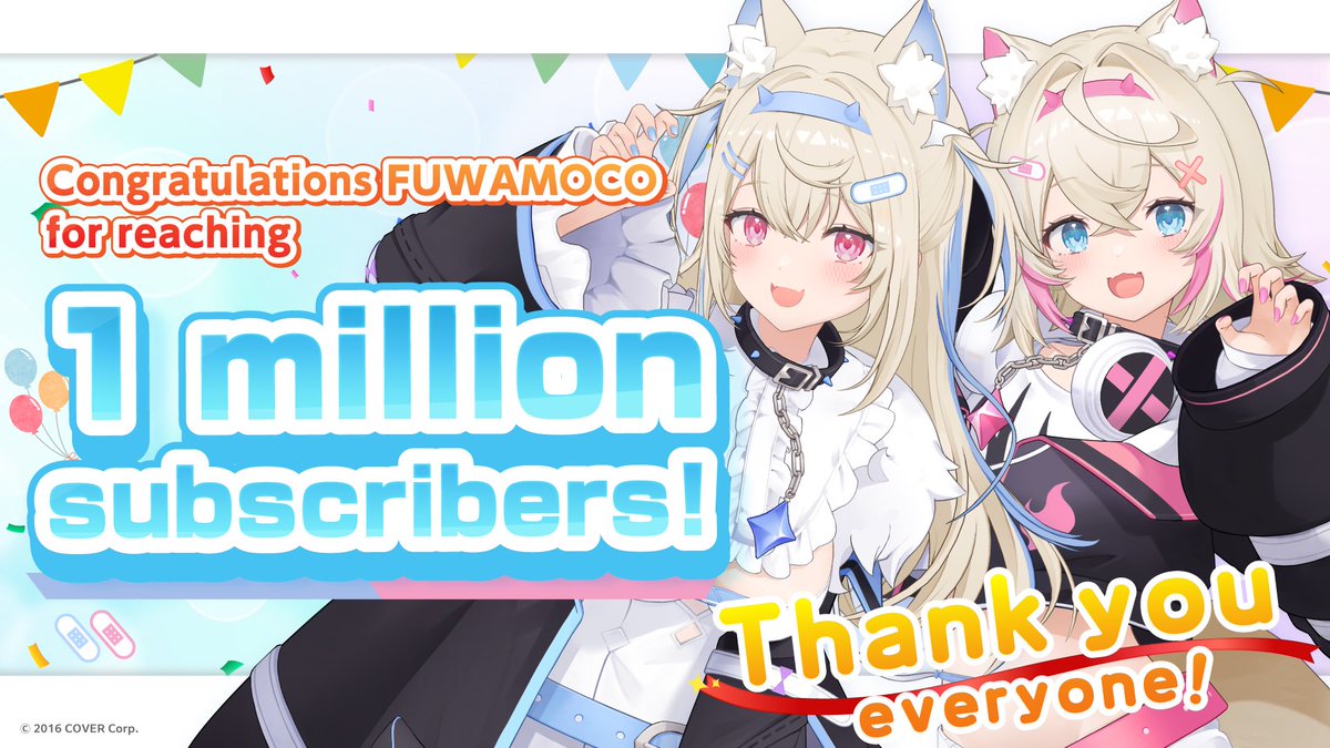 🎉FUWAMOCO 1 Million YouTube Channel Subscribers!🎉

Congratulations to FUWAMOCO (＠fuwamoco_en)
 for reaching 1M subscribers!

These strong puppies made it their mission to protect everyone's smiles and now 1M Ruffians are protecting THEIR smiles! BAUBAUBAU⤴︎⤴︎🐾✨