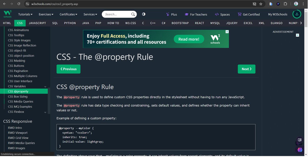 ekojoecovenant's tweet image. Day 86:
- CSS @ property

#100DaysofCode #w3schools #css