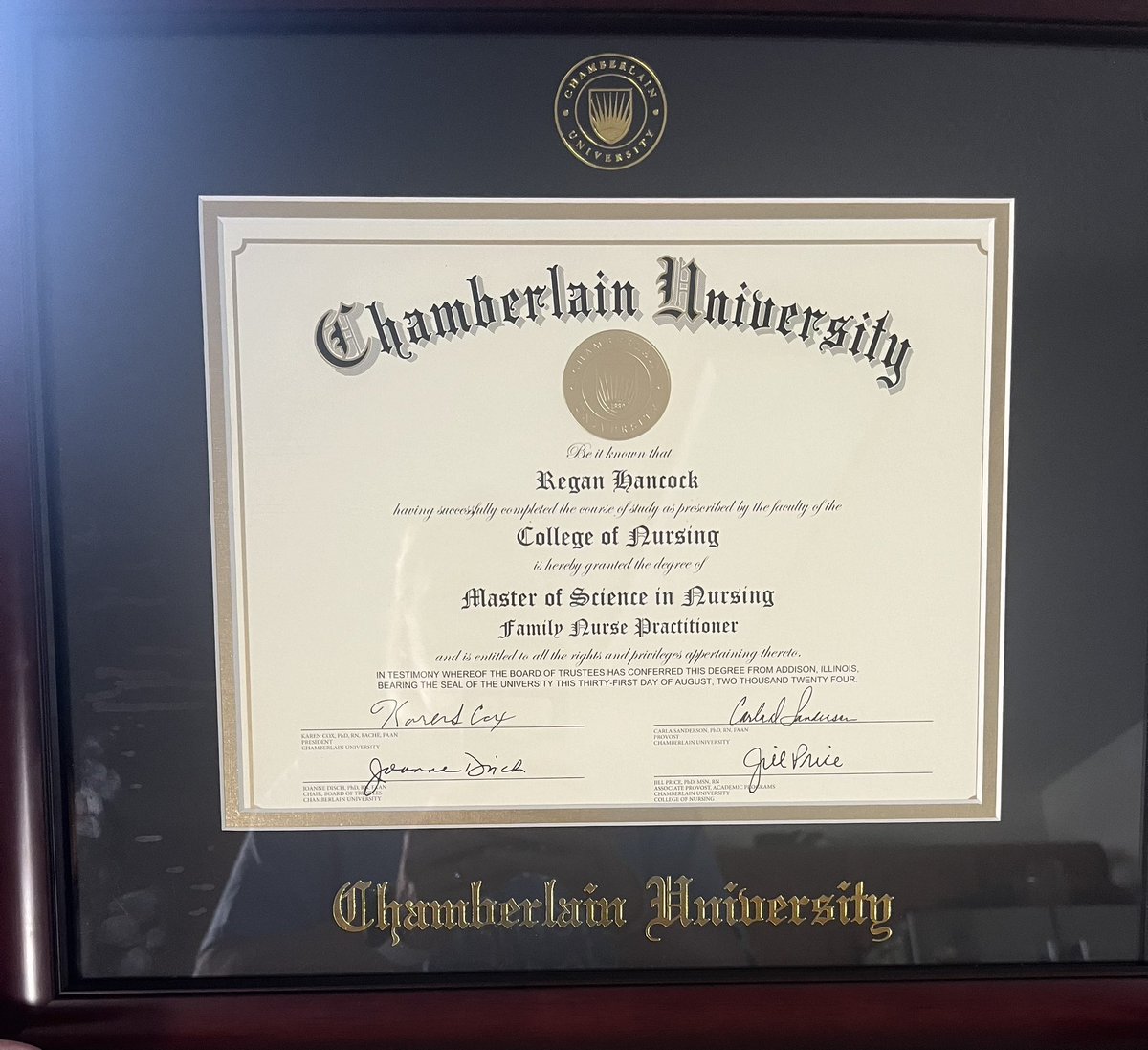 Her diploma finally came in.