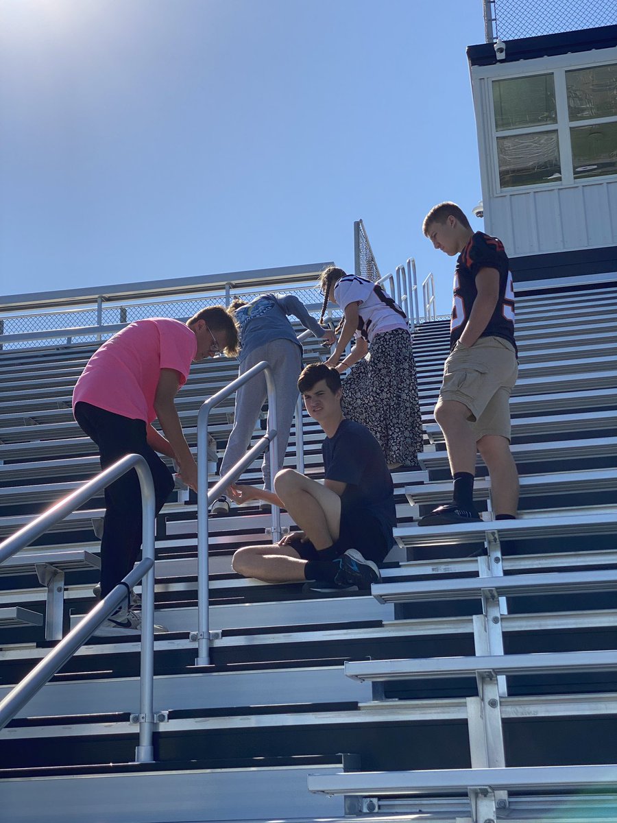MinsterTech's tweet image. The amazing script “cats” halftime show is always a highlight of homecoming week.  New bleachers meant a new approach to the our path lighting - also a lot of work by a lot of students to build and install.  Thanks for the great work! @MinsterSchools