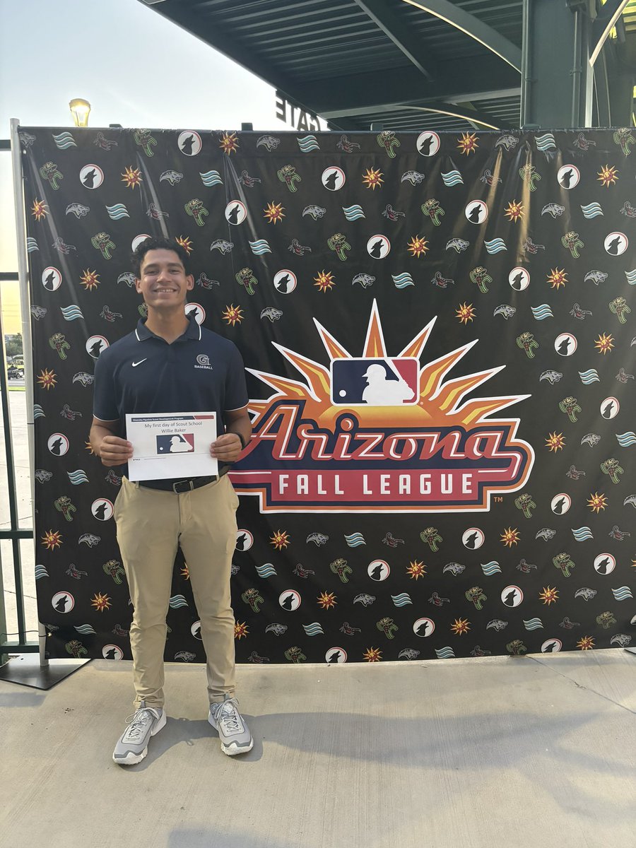 Willie Baker, 2021, is in Arizona. He was accepted to diversity pipeline scout school learning to evaluate players in the Arizona Fall league. It’s run by MLB &amp; they flew him out,  covering all expenses.
Look  close at the sign he’s holding.  Congrats Will &amp; do the Falcons proud.