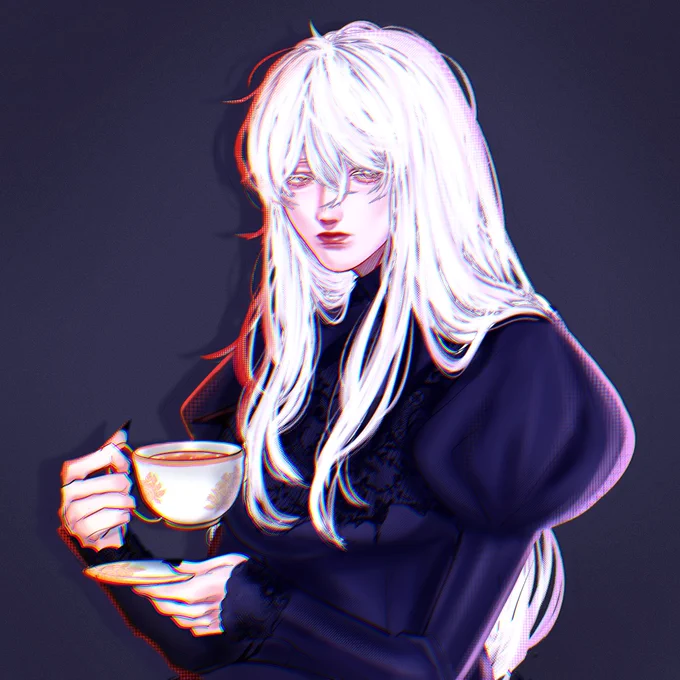 [ Normal mode ] - Soft pink eyes - Black long nails - White eyes lashes, white hair and pale skin like normal albinos